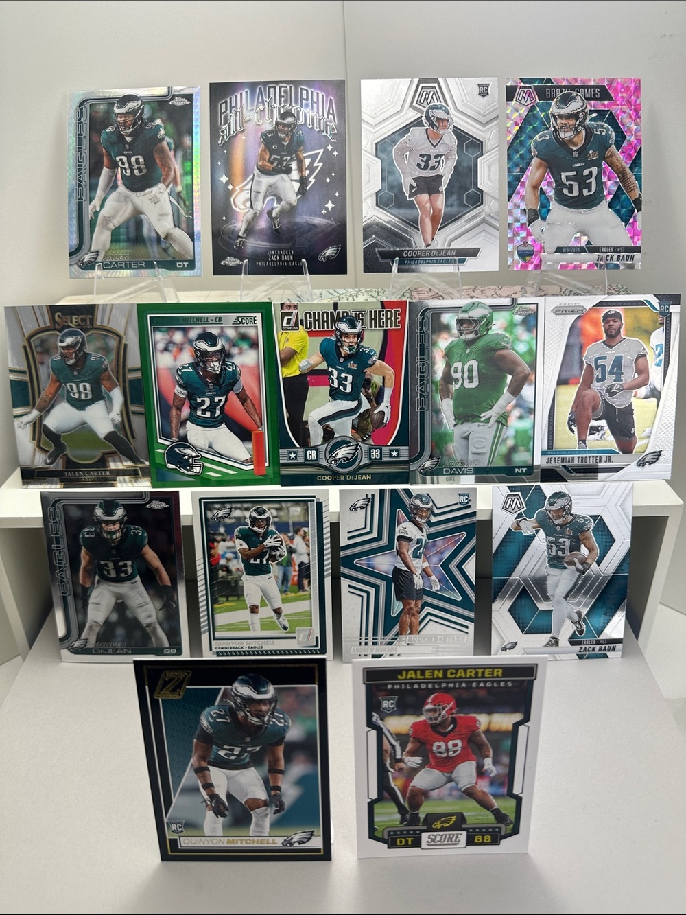 Eagles Rookie cards of Cooper DeJean/Jalen Carter/Mitchell/Trotter Jr lot of 15